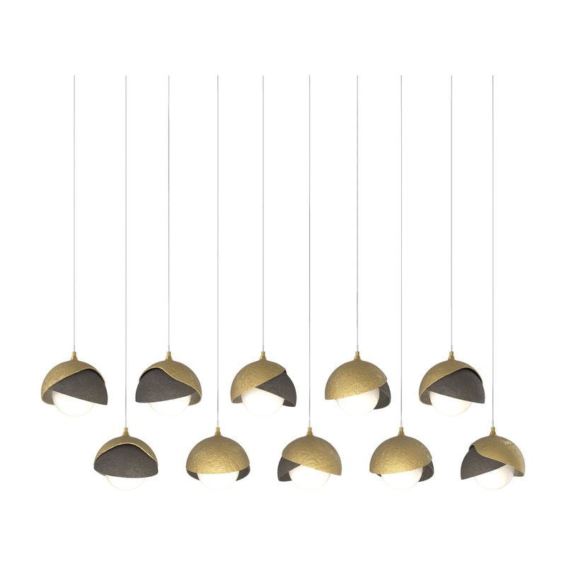 Brooklyn 10-Light Double Shade Pendant Modern Brass Dark Smoke