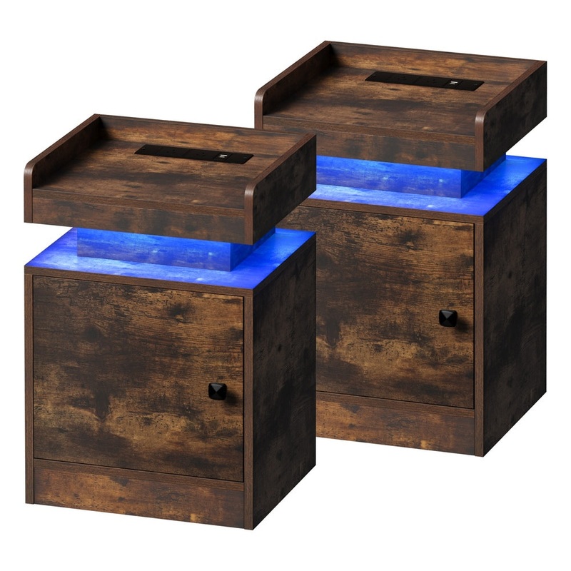 Oikiture 2x LED Bedside Table USB Charging Station Natural