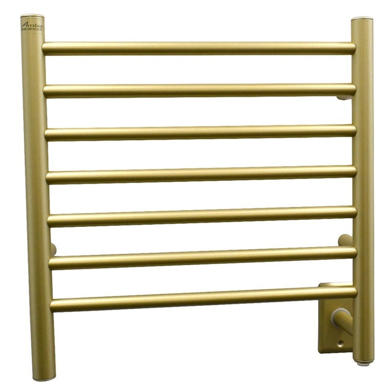 Towel Warmer Radiant 7 Bar Small Straight Hardwire/Plug-In 273 BTU 20 x 21 Inch Satin Brass 304 Stainless Steel