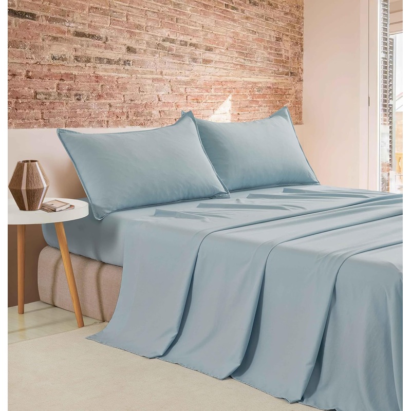 Vintage Washed Microfibre Sheet Set (Blue, King Single)