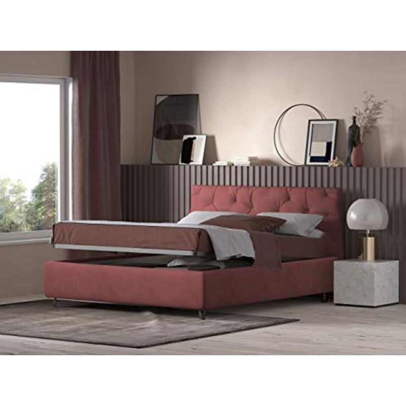 Talamo Italia Letto contenitore matrimoniale Beethoven, Made in Italy, Struttura in tessuto imbottito effetto velluto, Adatto a materasso 160×190 cm, Bordeaux