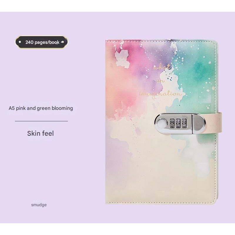 A5 Tie-Dye Journal with Combination Lock – 240 Pages, Soft Touch Cover Diary(Pink Green)