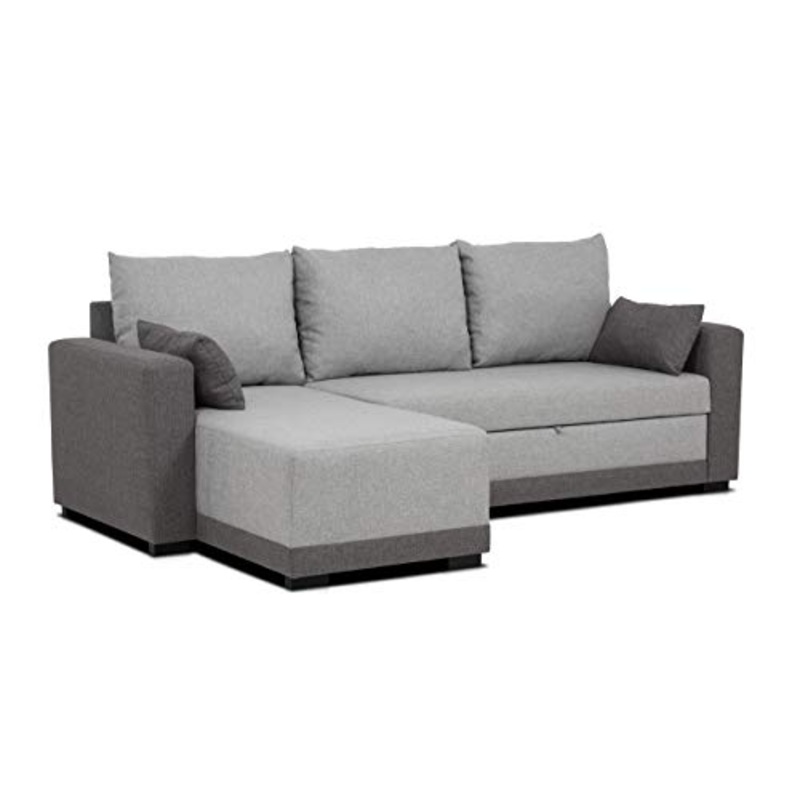 Confort24 – Divano angolare a L, Modello: Leah, in Tessuto, 3 Posti, con Chaise Longue, Angolo a destra/sinistra, Convertibile, Reversibile, per Soggiorno, Decorazione della casa, Colore: Grigio