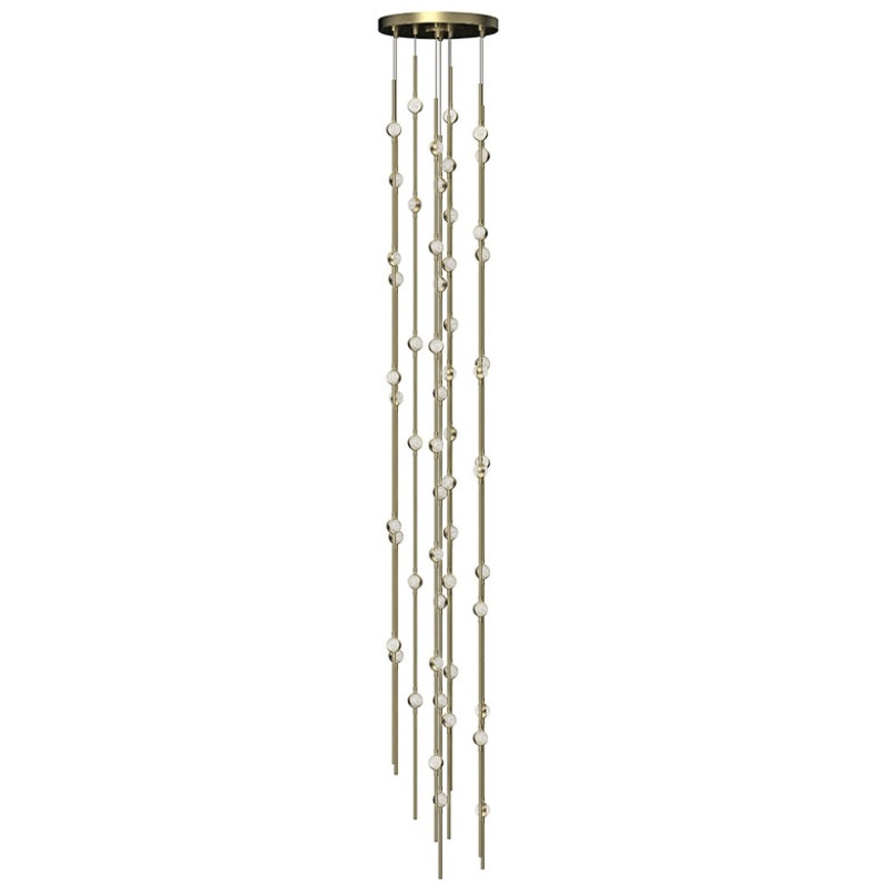 Constellation Andromeda Tall 12″ Round LED Pendant Satin Brass with Clear Faceted Acrylic 3000K 20′ Adjustable Cord