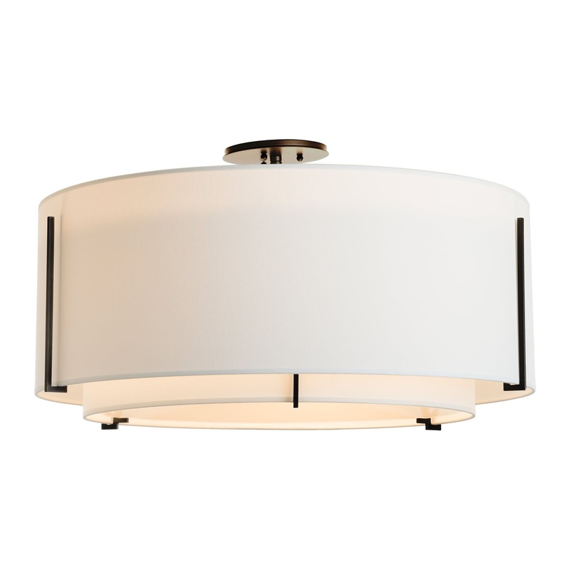 Exos Large Double Shade Semi-Flush Black Natural Anna Inner Shade & Natural Anna Outer Shade
