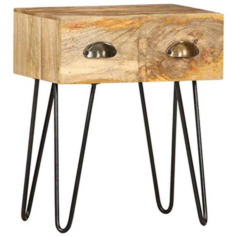 Festnight Comodino Camera da Letto Vintage in Legno Massello di Mango Comodino con 2 Cassetti,Tavolino da Salotto 40x30x50 cm