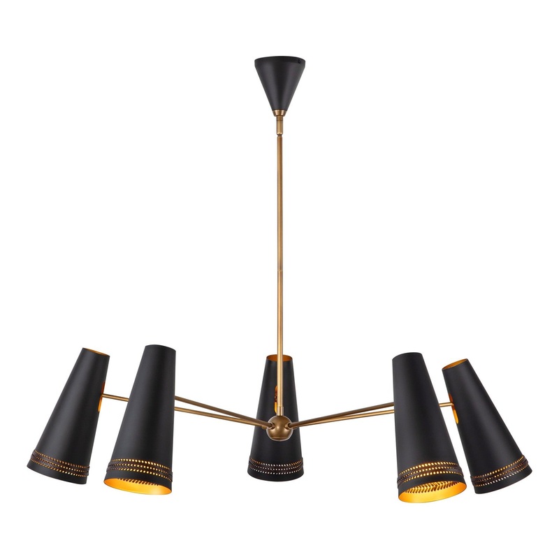 Five Light Chandelier from the Brickell Collection in Matte Black/Hazelnut Leather Finish by Alora