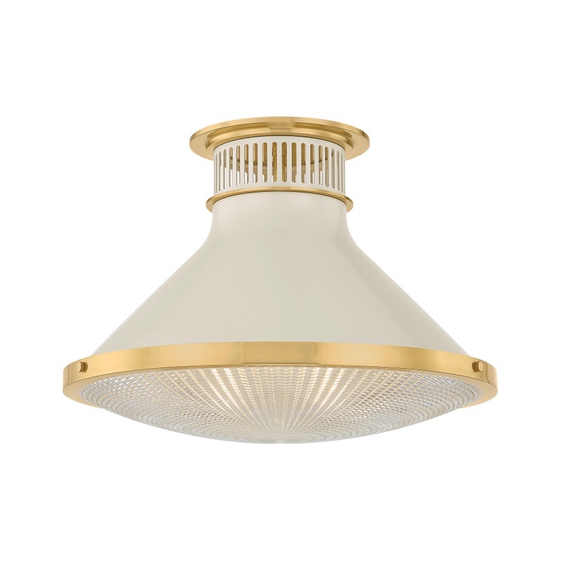 Highclere 1-Light Flush Mount Aged Brass/Off-White