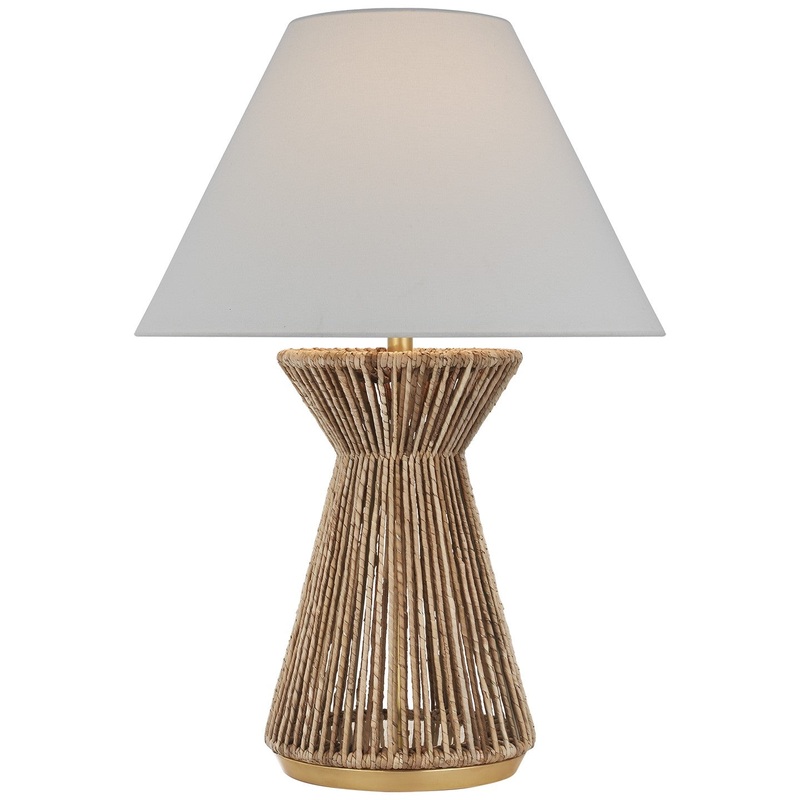 LED Table Lamp from the Antigua Collection in Natural Abaca and Antique-Burnished Brass Finish by Visual Comfort Signature