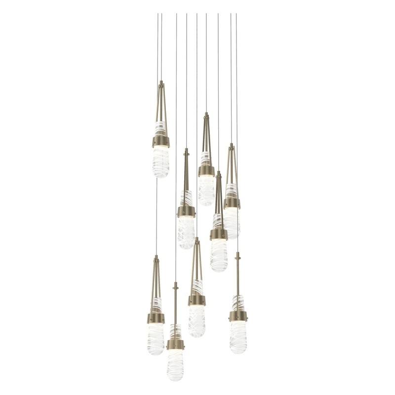 Link 9-Light Blown Glass Pendant Soft Gold Clear Glass with White Threading (YJ)