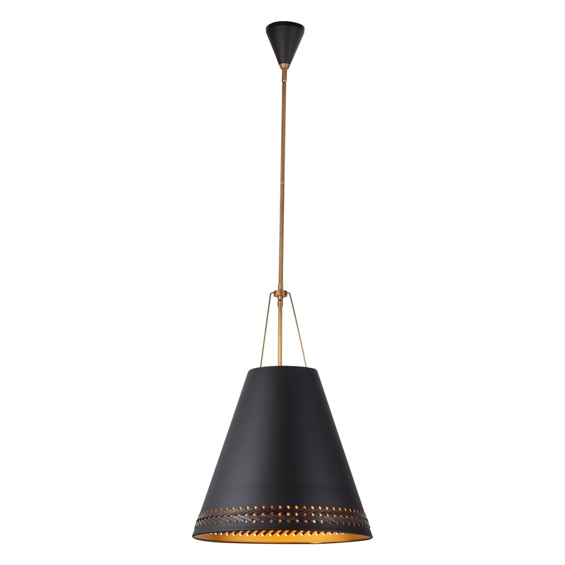 Three Light Pendant from the Brickell Collection in Matte Black/Hazelnut Leather Finish by Alora