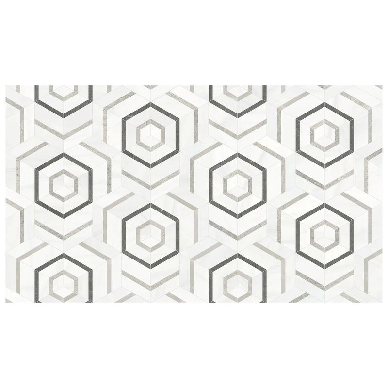 Utopio Hexo Mist Honed W/ Polished Accents Natural Stone Waterjet Mosaic