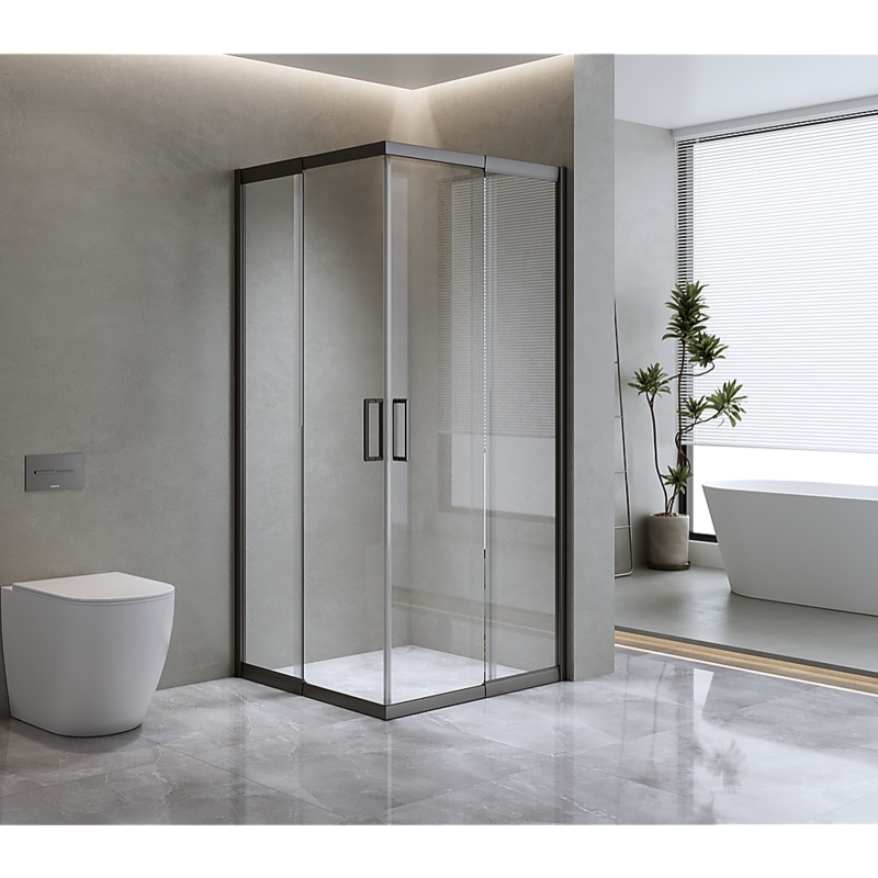 Adjustable 900x900mm Double Sliding Door Glass Shower Screen in Black