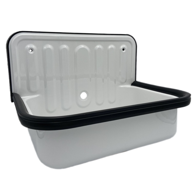 Alape Bucket Sink Wall Mounted Small Service Sink Glazed Steel Utility Sink, With Overflow, Dark Black Trim (Open Box)