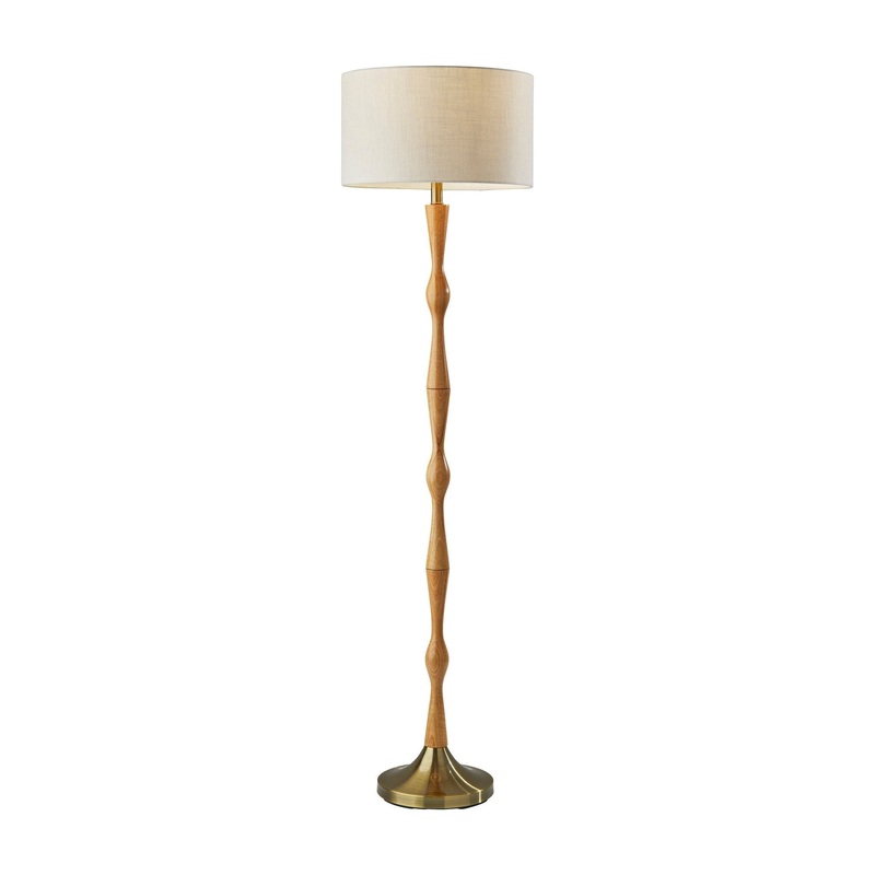 Eve Floor Lamp Natural Oak Wood with Antique Brass Accent