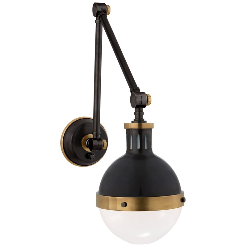 One Light Wall Sconce from the Hicks Collection in Bronze With Antique Brass Finish by Visual Comfort Signature