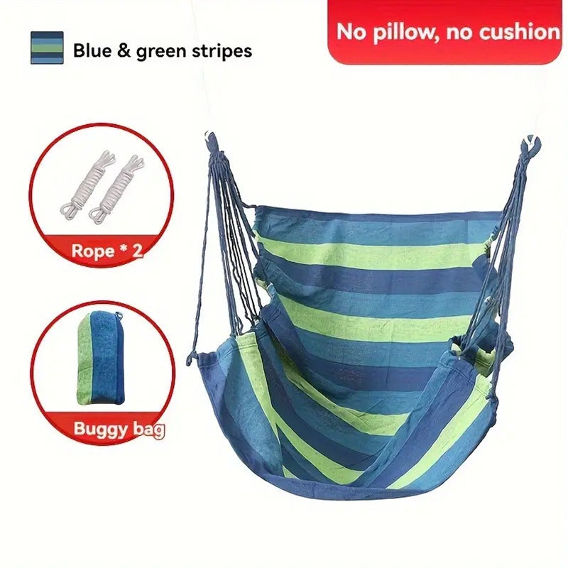 Colorful Striped Hammock Chair with Ropes and Storage Bag – Blue Stripes