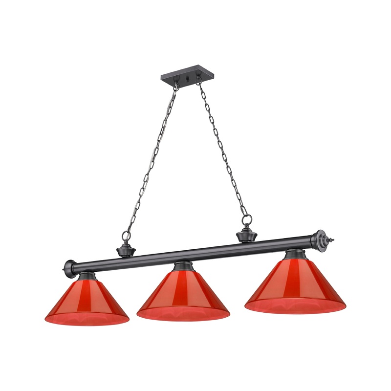 Cordon 3-Light Billiard Bronze Plate Cone Red Plastic