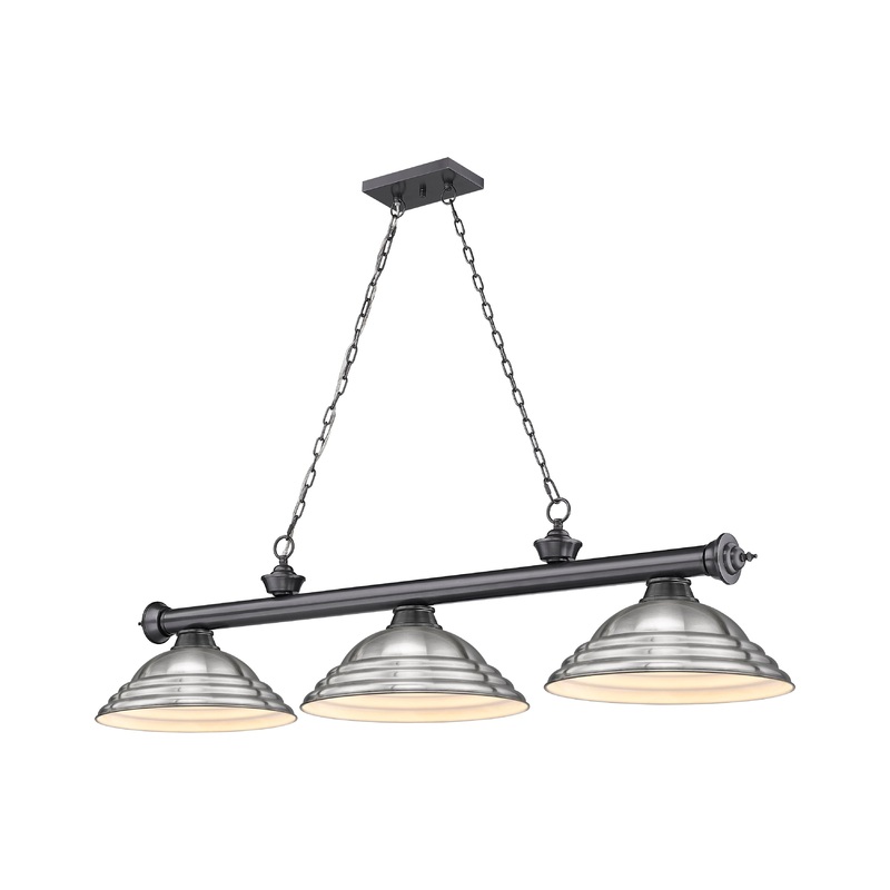 Cordon 3-Light Billiard Bronze Plate Dome Brushed Nickel Steel
