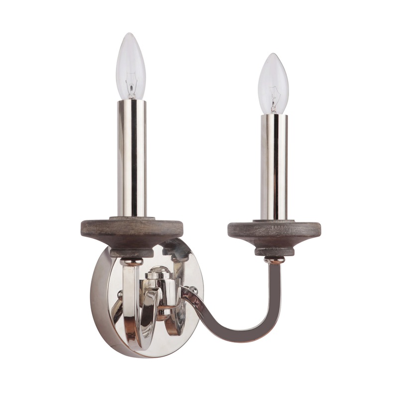 Craftmade 36562-PLNGRW Ashwood Two Light Wall Sconce Polished Nickel/Greywood (Discontinued)