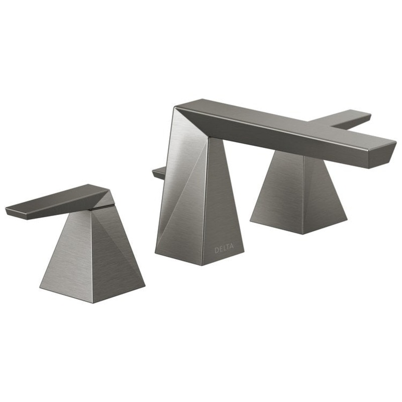 Lavatory Faucet Trillian Widespread 4-16 Inch Spread 2 Lever ADA WaterSense Lumicoat Black Stainless 1.2 Gallons per Minute Metal Pop-Up 3 Hole Diamond Seal