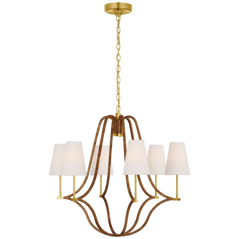 LED Chandelier from the Biscayne Collection in Antique-Burnished Brass And Natural Rattan Finish by Visual Comfort Signature