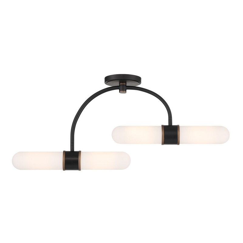 LED Semi Flush Mount from the Capsule Collection in Matte Black/Textured Gold Finish by Crystorama