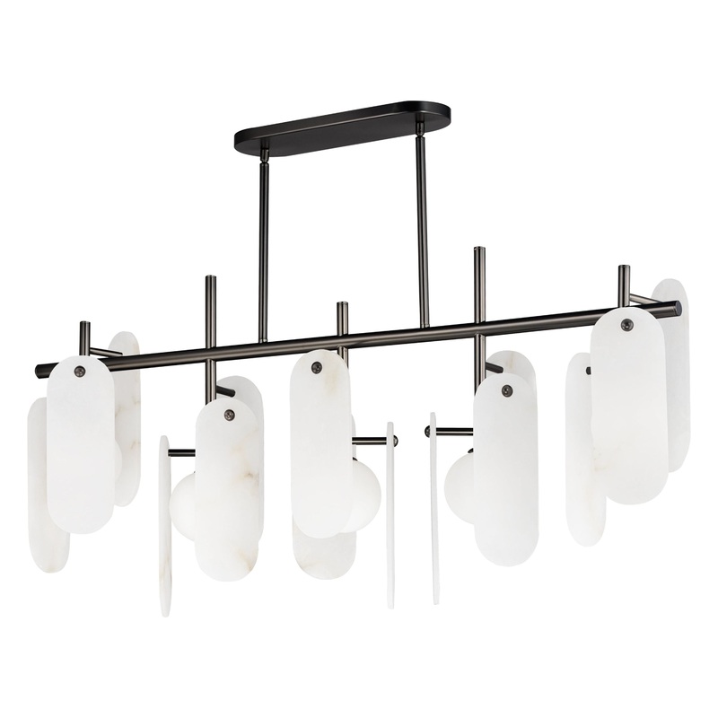 Megalith 5-Light Linear LED Pendant Gunmetal White Alabaster