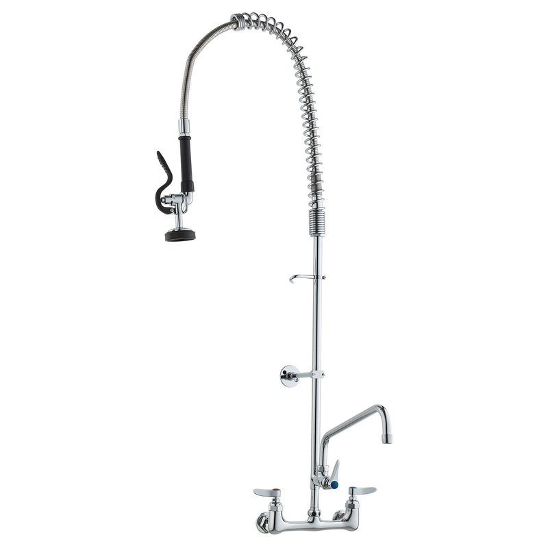 VEVOR Commercial Faucet with Pre-Rinse Sprayer, 47″ Height, 8″ Center, 12″ Swing Spout, Wall Mount Kitchen Sink Faucet, Brass Constructed Device with Pull Down Spray, for 1/2/3 Compartment Sink