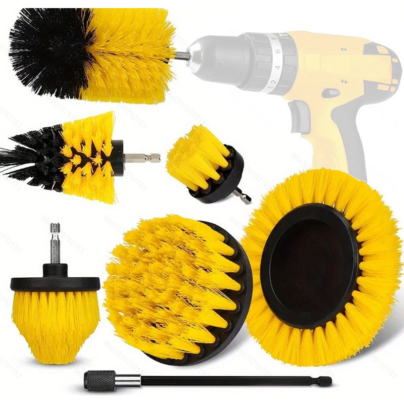 Yellow and Black Complete 7-Piece Drill Brush Power Scrubber Set – All-Purpose Cleaning Kit for Bathroom, Tile, Car Detailing & More