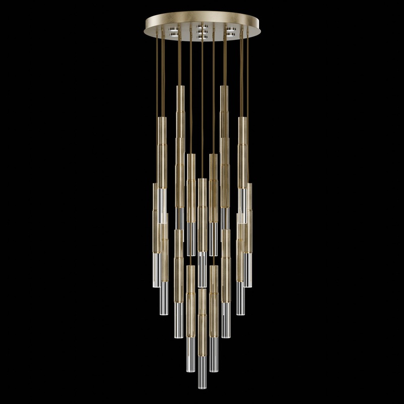 Antonia 31″W Round Pendant Soft Gold Leaf/Brass/No Skin