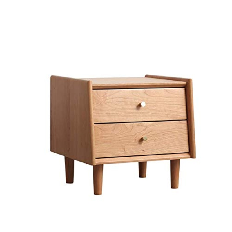Comodino Moderno Mid Century, Comodino Laterale con 2 Cassetti Portaoggetti, Gambe in Legno Comodino Piccolo per Mobili Camera da Letto in Legno di Ciliegio 45X45X43Cm (18X18X17 Pollici)