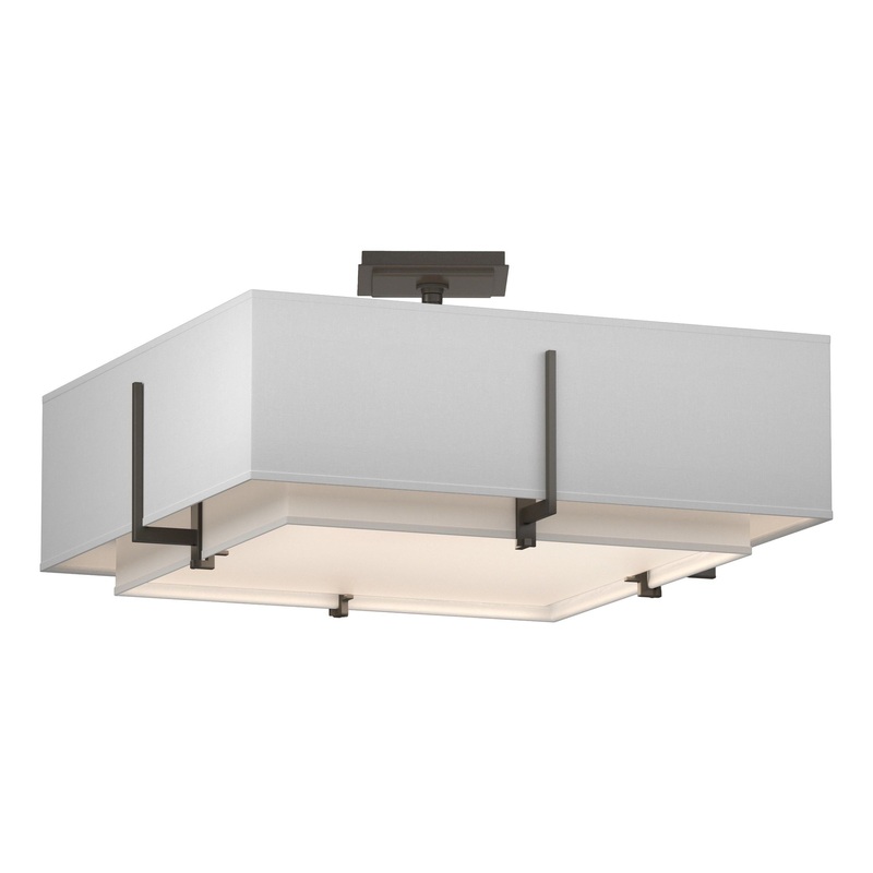 Exos Square Double Shade Semi-Flush Dark Smoke Natural Anna Inner Shade & Natural Anna Outer Shade