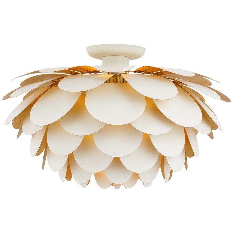 LED Flush Mount from the Cynara Collection in White And Gild Finish by Visual Comfort Signature