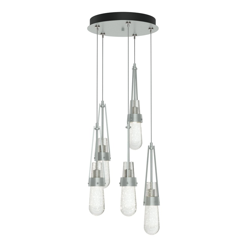 Link 5-Light Blown Glass Pendant Vintage Platinum Clear Bubble Glass (YG)