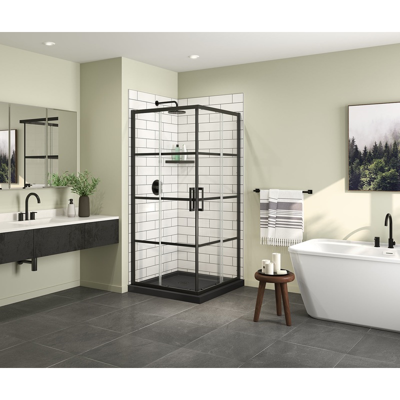 MAAX 107482-972-340-000 Scarlet 36 x 36 Acrylic Corner Drain Shower Kit in Black with Shaker Glass in Matte Black