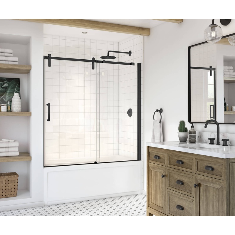 MAAX 137682-900-340-000 Outback 55  – 58 1/2 x 57 in. 8mm Sliding Tub Door for Alcove Installation with Clear glass in Matte Black