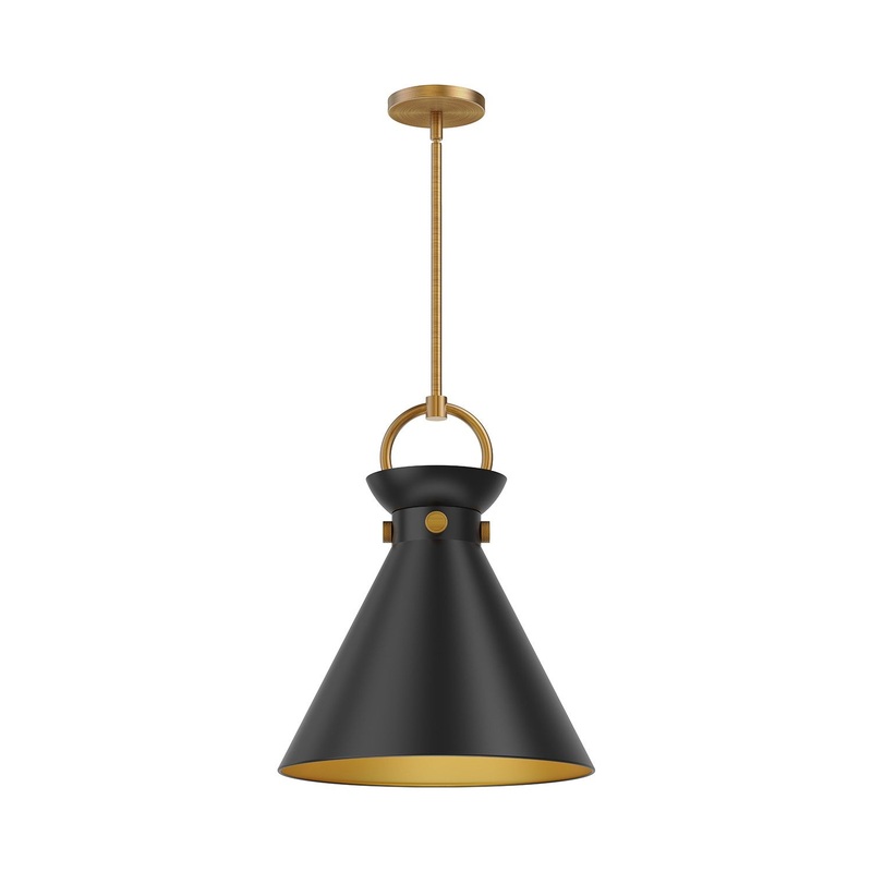 One Light Pendant from the Emerson Collection in Aged Gold|Aged Gold/Matte Black|Matte Black/Aged Gold Finish by Alora