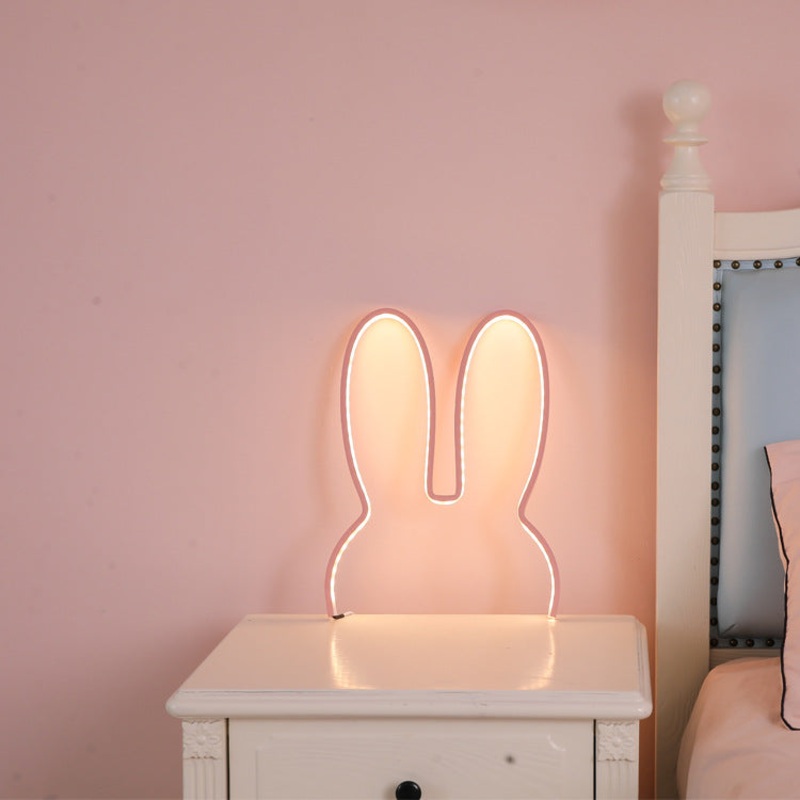 Pink 29x30cm Adorable Bunny LED Wall Night Light – USB Powered Warm White Lamp for Kids Room Decor