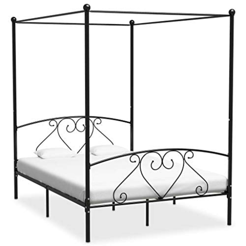 SKM Letto a Baldacchino Nero in Metallo 160×200 cm (27kg)