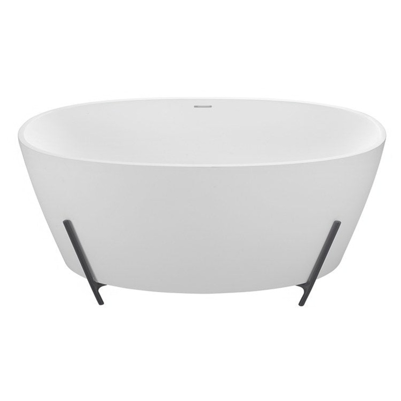 Soaking Tub Elena 58 x 32 Inch Freestanding Flat Rim with Cradle Center White Matte Sculpturestone 75 Gallons 22-1/2 Inch