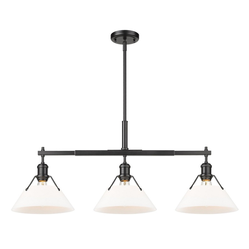 Three Light Linear Pendant from the Orwell Collection in Matte Black Finish by Golden