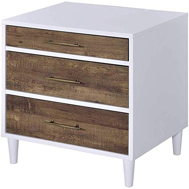 YRRA Comodino di Transizione con Comodino a 3 cassetti Comodino Divano Tavolino Laterale per Soggiorno Camera da Letto 20 L x 16 P x 21 A (Bianco e Rovere stagionato)