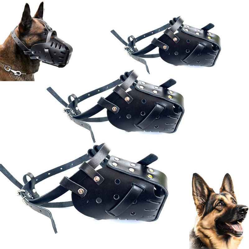 L Adjustable Leather Dog Muzzle for Large Breeds, Anti-Bite and Anti-Bark