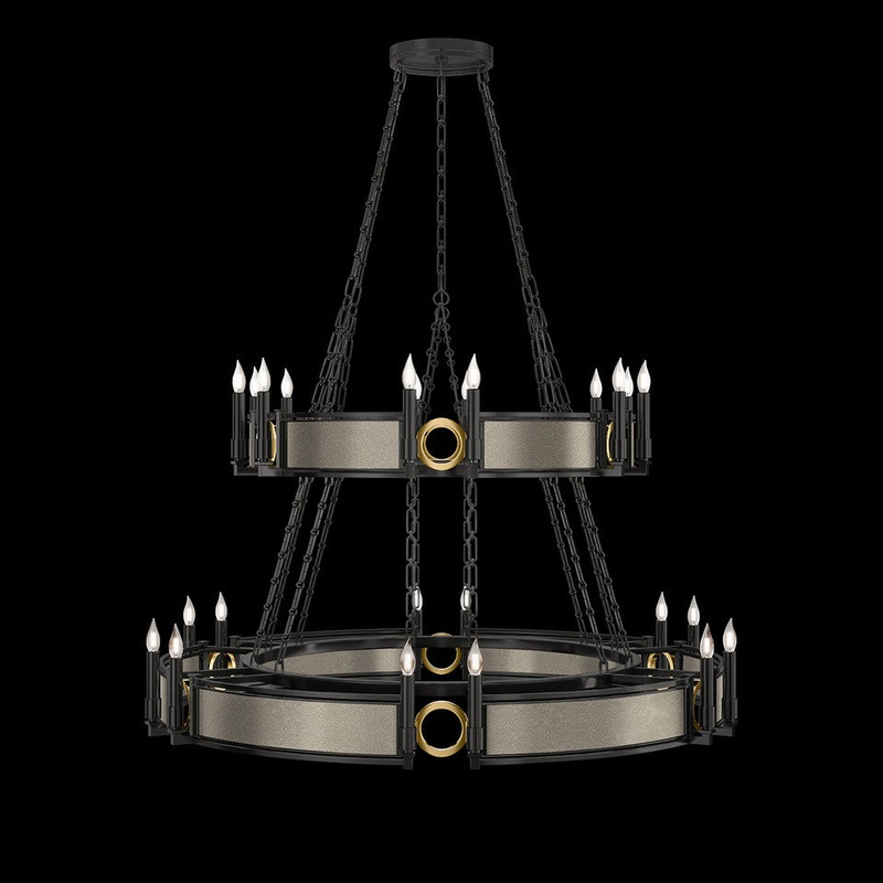 Mirage 50″W Round Chandelier Black Iron/Brass/Coco