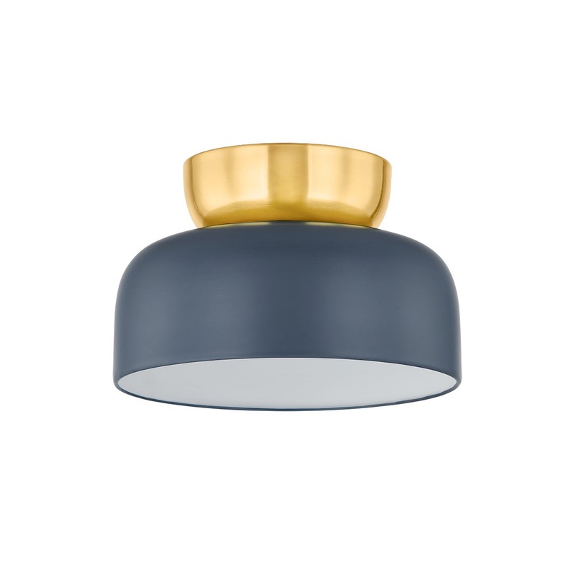One Light Flush Mount from the Batya Collection in Aged Brass/Slate Blue Finish by Mitzi