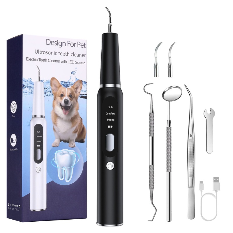Black Professional Pet Dental Cleaning Kit – Ultrasonic Scaler, Tools & 3 Modes