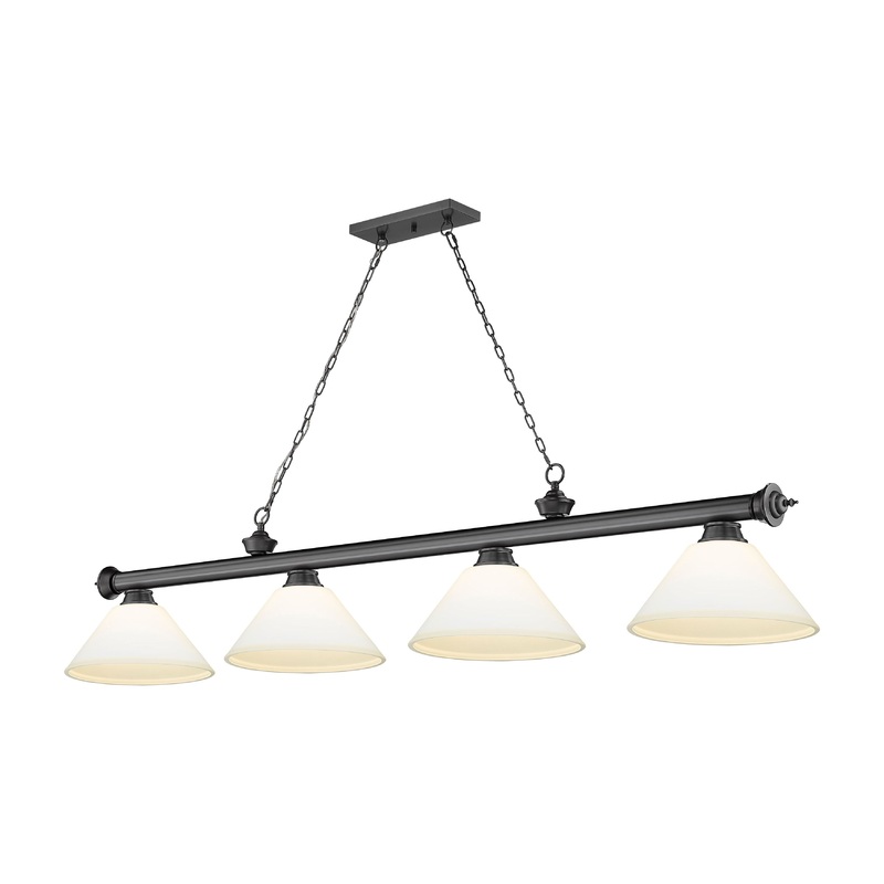 Cordon 4-Light Billiard Bronze Plate Cone Matte Opal Glass