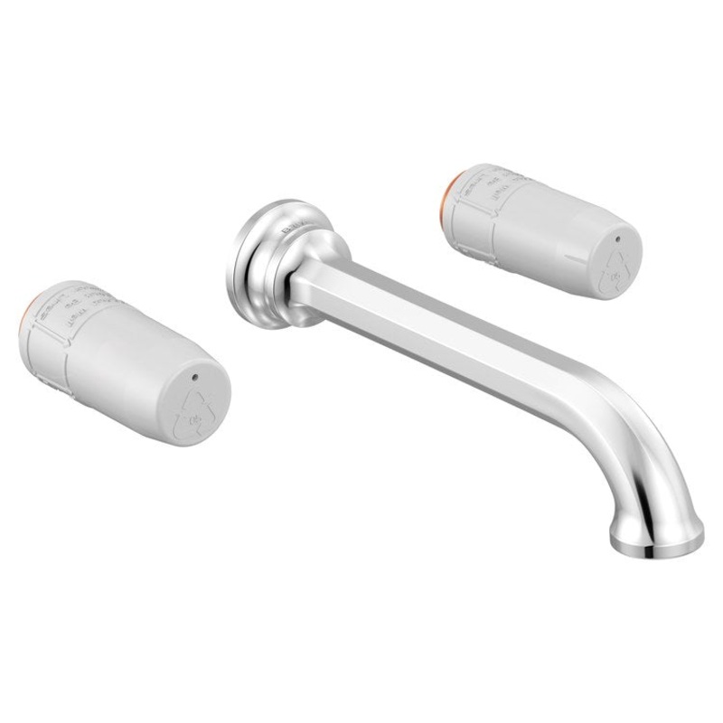 Lavatory Faucet Beauclere Wall Mount 8 Inch Spread 2 Less Handle WaterSense Polished Chrome 1.2 Gallons per Minute Less Drain 3 Hole