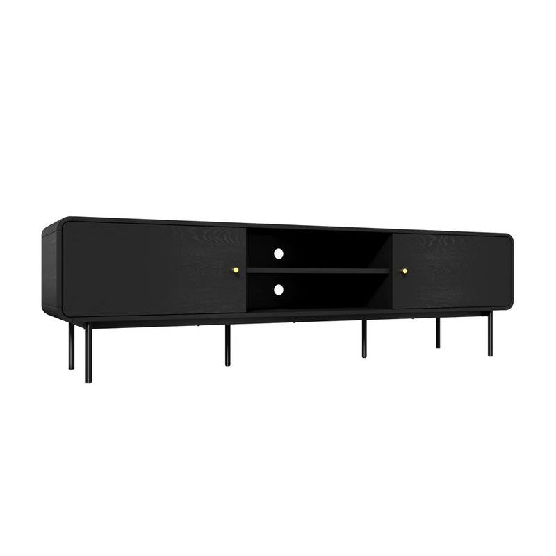 Oikiture TV Cabinet Entertainment Unit Stand 180cm Wooden Black